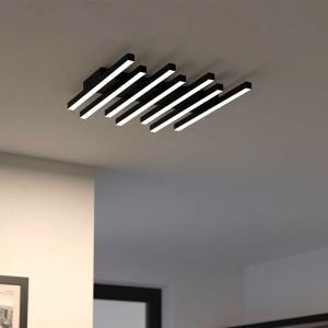Black modern flush ceiling light aluminium, Iona, 25,6W, warm to cold white adjustable LED, 3-step dimmable