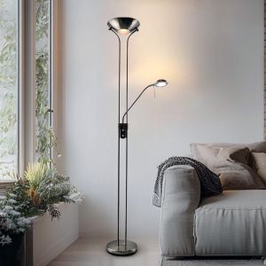 Modern reading floor lamp nickel, Salvador, 18W, 3000K LED, with switch