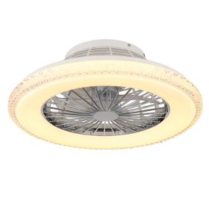 Chrome design ceiling fan plastic, Lammechien, 40W, warm to cold white adjustable LED, with remote control