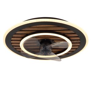Black design ceiling fan metal, Maha, 36W, warm to cold white adjustable LED, with remote control