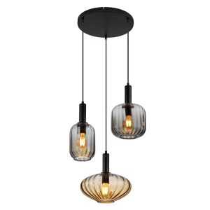 Black dining table hanging lamp smoke glass, Marjolein
