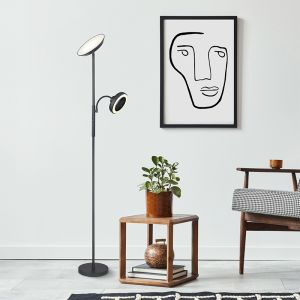 Black floor lamp with fan, Raimond, 20W, warm to cold white adjustable LED, with touch dimmer
