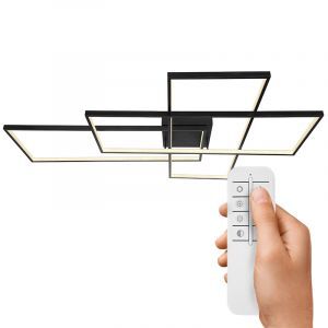 Black modern flush ceiling light plastic, Terri, 100W, warm to cold white adjustable LED, with remote control