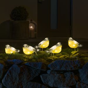5 LED birds, for inside and outside