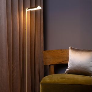 Brass reading floor lamp modern, Aaron, 12W, 2700K LED, with touch dimmer