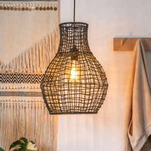 Black Pendant light Alban, Rattan, Country