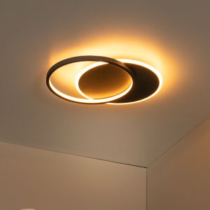 Black flush ceiling light modern, Axelle, 24W, 2700K LED, 3-step dimmable