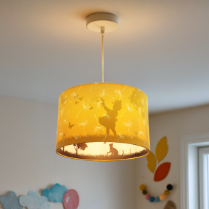 Fabric kids pendant light yellow, Butterfly