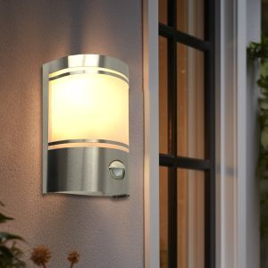 Modern outdoor wall light with motion sensor silver, Manuel, IP44