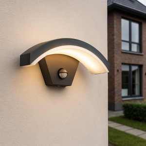 Modern outdoor wall light with motion sensor black, Annemay, 6W, 3000K LED, IP54