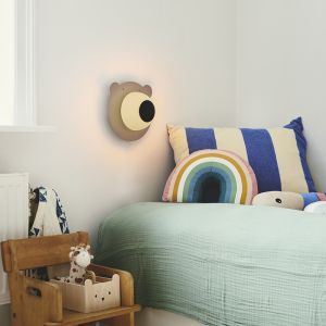 Brown children's wall light metal, Brunabear, with switch