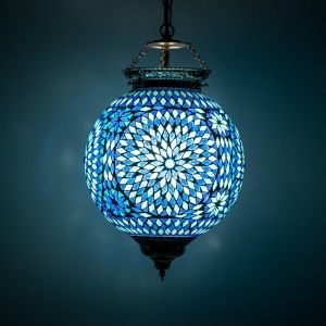 Blue oriental pendant light mosaic, Aziza