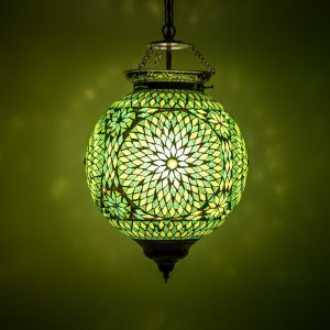 Green oriental pendant light mosaic, Aziza