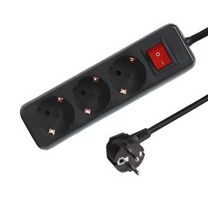 3-way power strip with switch 3 metres, black