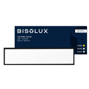 Black 1200x300 LED Panel - 100 lm/W - UGR<19 - Adjustable White - Back-Lit