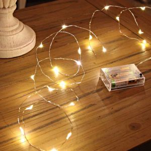 2m LED wire lighting on battery, 40 LEDs, warm white