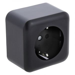 Q-Link surface-mounted socket outlet, 1-gang, with child protection and earthed contact, black