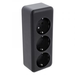 Q-Link surface-mounted socket, 3-way, with child protection and earthing contact, black