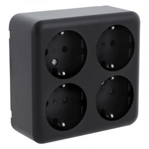 Q-Link surface-mounted socket, 4-way, with Schuko earth, black