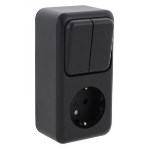 Q-Link socket and switch, series, earthed, black