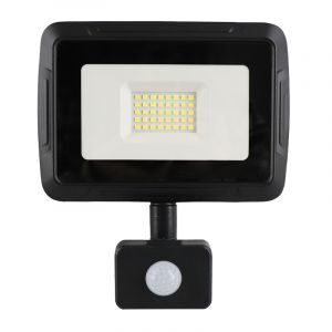 Black floodlight with sensor aluminium, Miro, 30W, 6000K LED, IP65