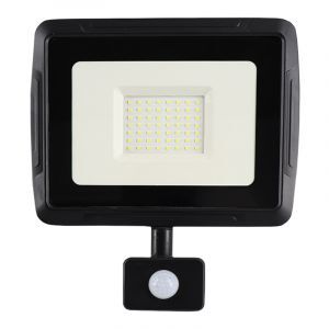 Black floodlight with sensor aluminium, Miro, 50W, 6000K LED, IP65