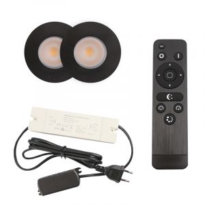 2 black porch spotlights Dico, IP65, with connection set and remote control