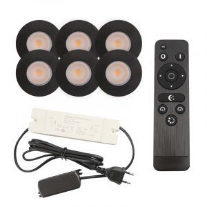 6 black porch spotlights Dico, IP65, with connection set and remote control