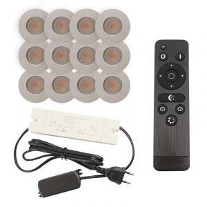 12 chrome porch spotlights Dico, IP65, with connection set and remote control