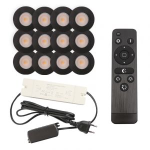 12 black porch spotlights Dico, IP65, with connection set and remote control