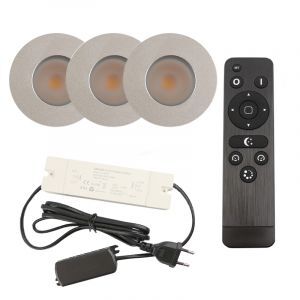 3 chrome porch spotlights Dico, IP65, with connection set and remote control