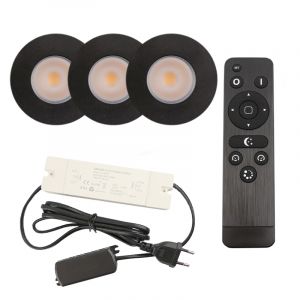 3 black porch spotlights Dico, IP65, with connection set and remote control