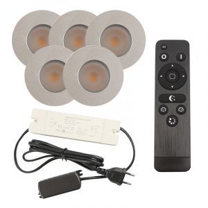 5 chrome porch spotlights Dico, IP65, with connection set and remote control