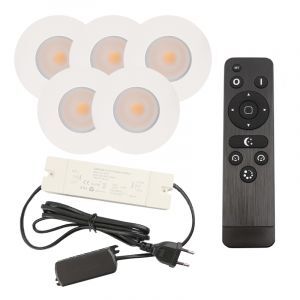 5 white porch spotlights Dico, IP65, with connection set and remote control