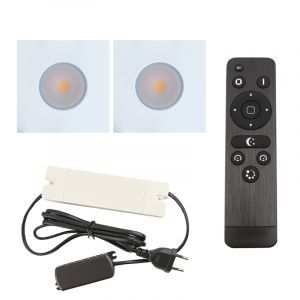 2 square white porch spotlights Dico, IP65, with connection set and remote control
