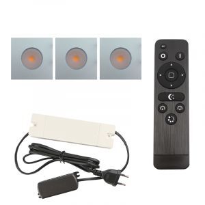 3 square chrome porch spotlights Dico, IP65, with connection set and remote control