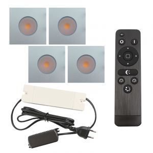 4 square chrome porch spotlights Dico, IP65, with connection set and remote control