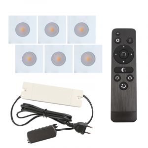 6 square white porch spotlights Dico, IP65, with connection set and remote control