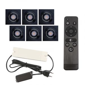 6 adjustable porch spotlights Rona square, IP44, with connection set and remote control, black