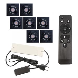 7 adjustable porch spotlights Rona square, IP44, with connection set and remote control, black