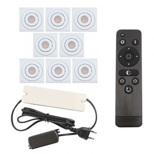 8 adjustable porch spotlights Rona square, IP44, with connection set and remote control, white