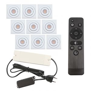 9 adjustable porch spotlights Rona square, IP44, with connection set and remote control, white
