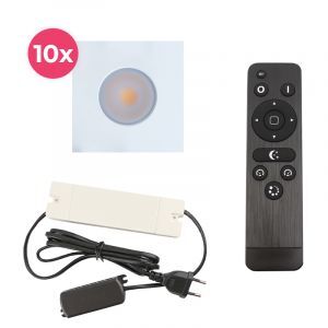 10 square white porch spotlights Dico, IP65, with connection set and remote control