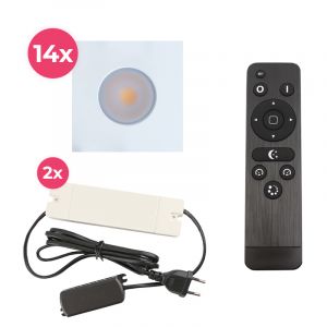 14 square white porch spotlights Dico, IP65, with connection set and remote control