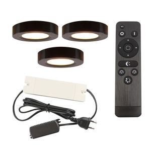 3 round kitchen cabinet lights, black, with connection set and remote control