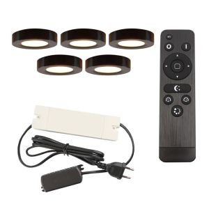 5 round kitchen cabinet lights, black, with connection set and remote control