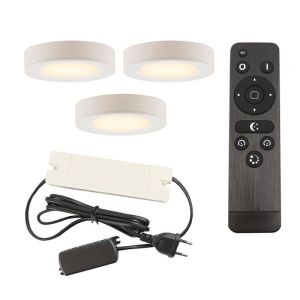 3 round kitchen cabinet lights, white, with connection set and remote control