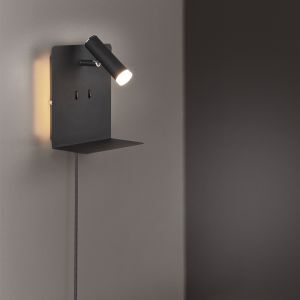Black wall light design, Ricciolo, 3W, 3000K LED, with switch