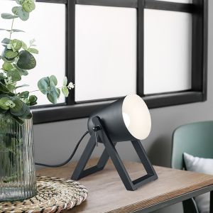 Wood table lamp black, Sacha, with switch