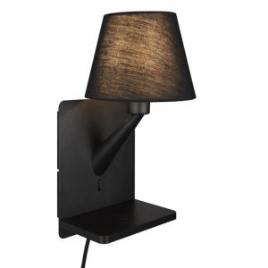 Black wall light fabric, Tahir, with switch